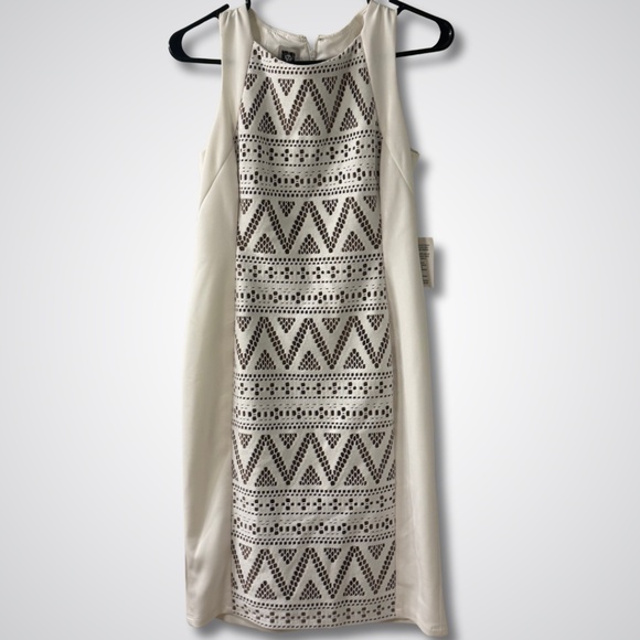 NWT Anne Klein White and Tan Geometric Lace Midi Dress - Picture 1 of 5